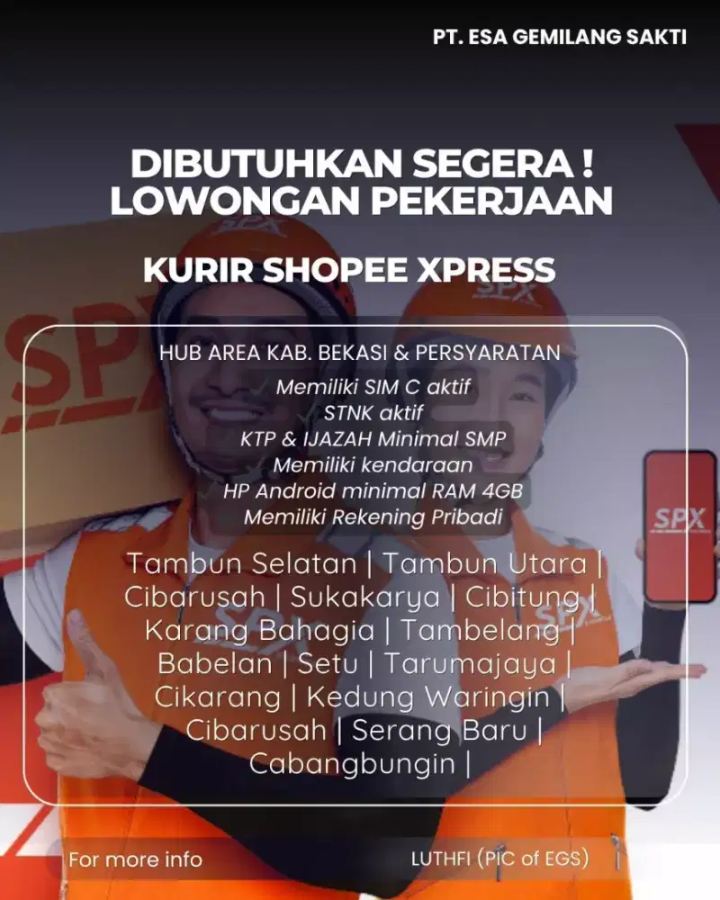 URGENT! Dibutuhkan Kurir Delivery SHOPEE XPRESS (SPX) Langsung Kerja!