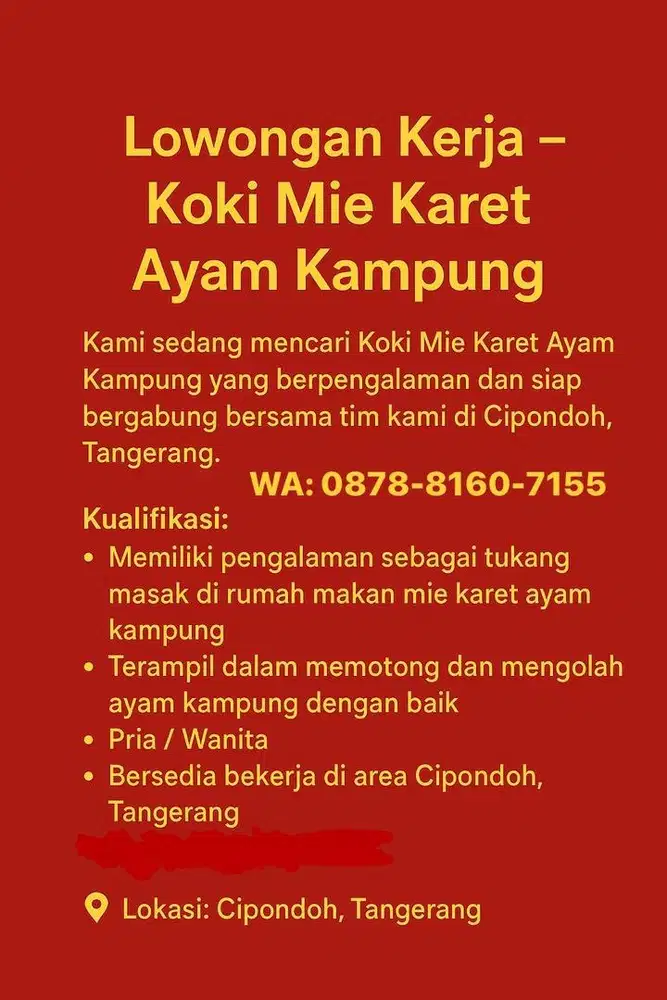 DICARI KOKI MASAK BERPENGALAMAN