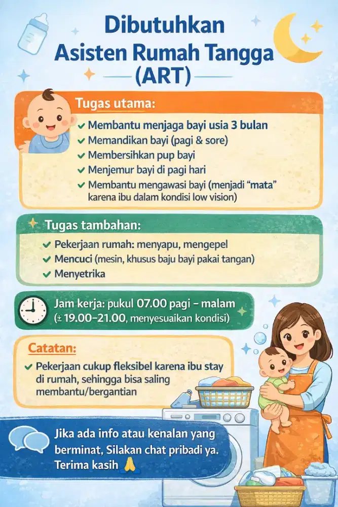 Dibutuhkan Asisten Rumah Tangga (ART)