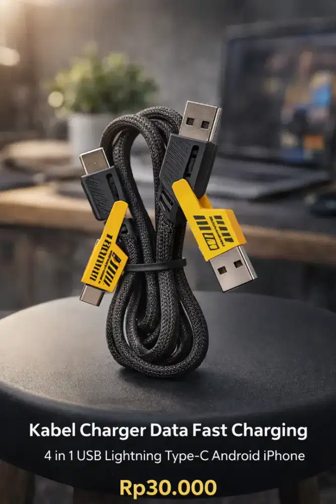 Kabel Data Charger Fast 4 in 1 USB Lightning Type C iPhone Android