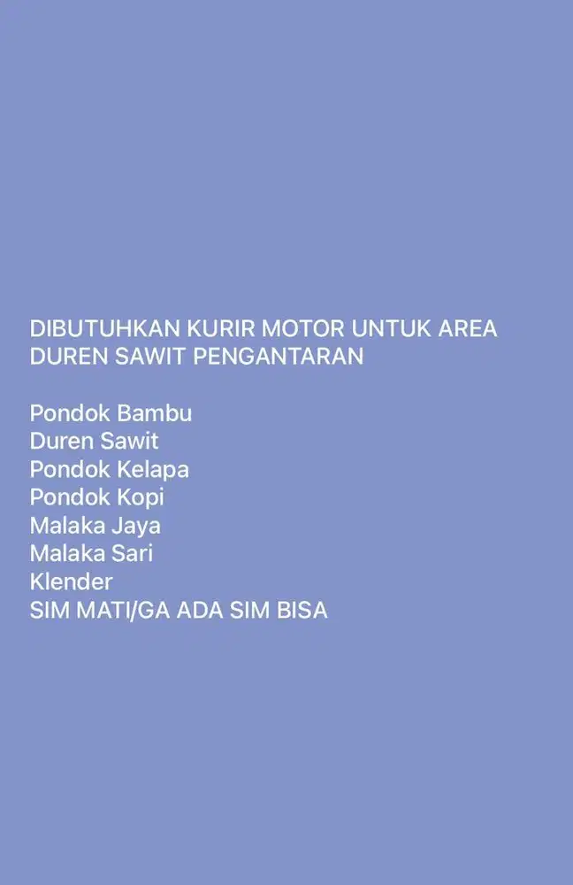 DIBUTUHKAN KURIR MOTOR