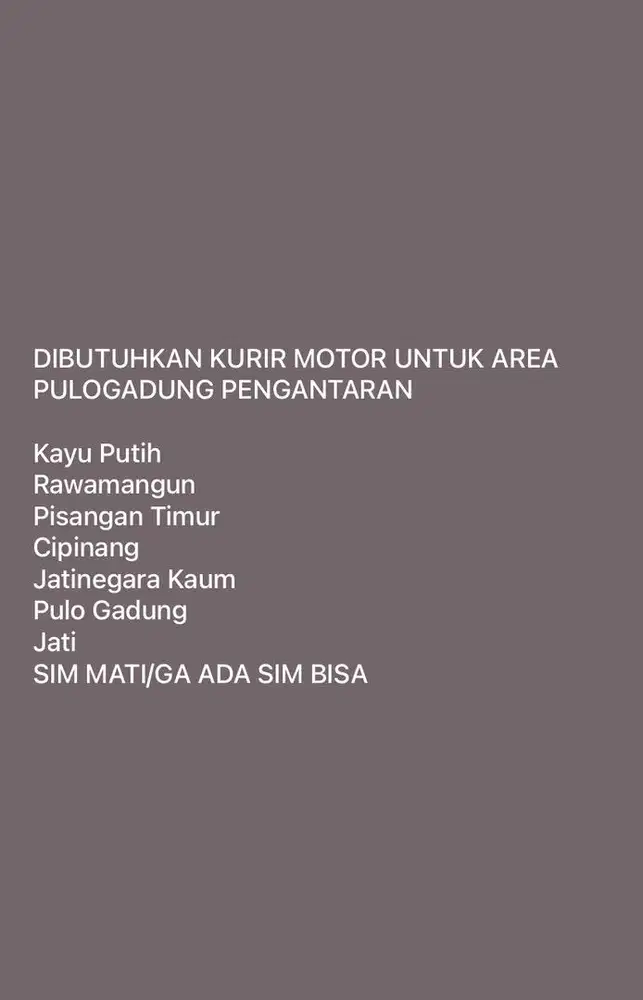 DIBUTUHKAN KURIR MOTOR