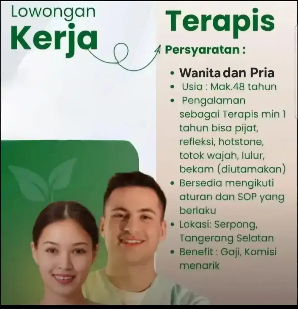 Dibutuhkan terapis wanita pijat keluarga