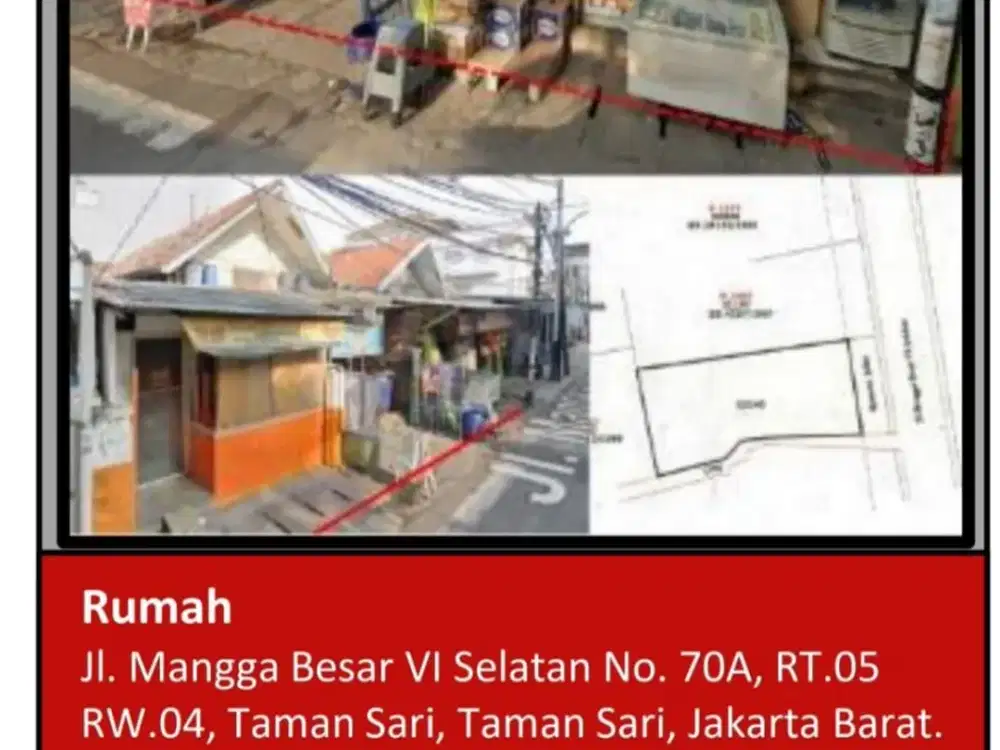 Di Jual Rumah Aset Bank di Jl. Mangga Besar 6, Taman Sari, Taman Sari, Jakarta Barat.