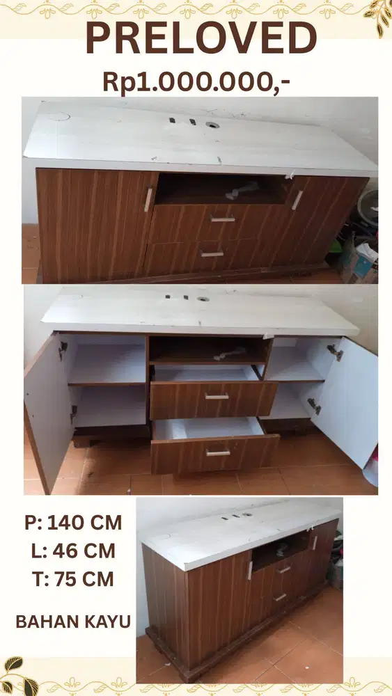 Meja TV Kayu Preloved/Seken/Bekas Pakai