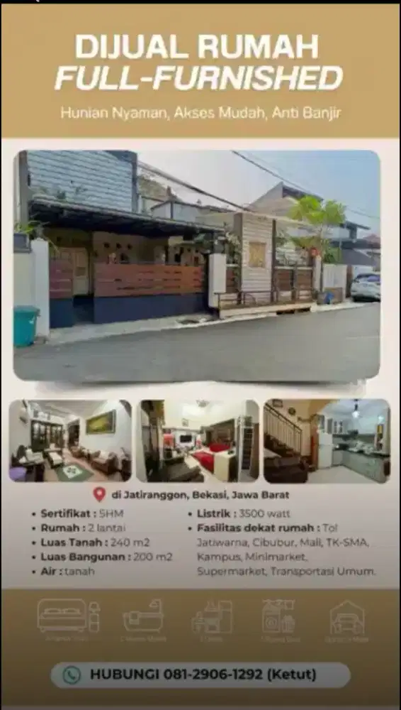 Rumah 2 lantai dengan furniture