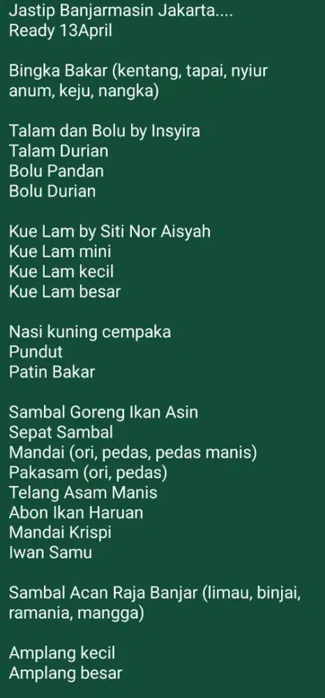 Jastip makanan dari Banjarmasin ya