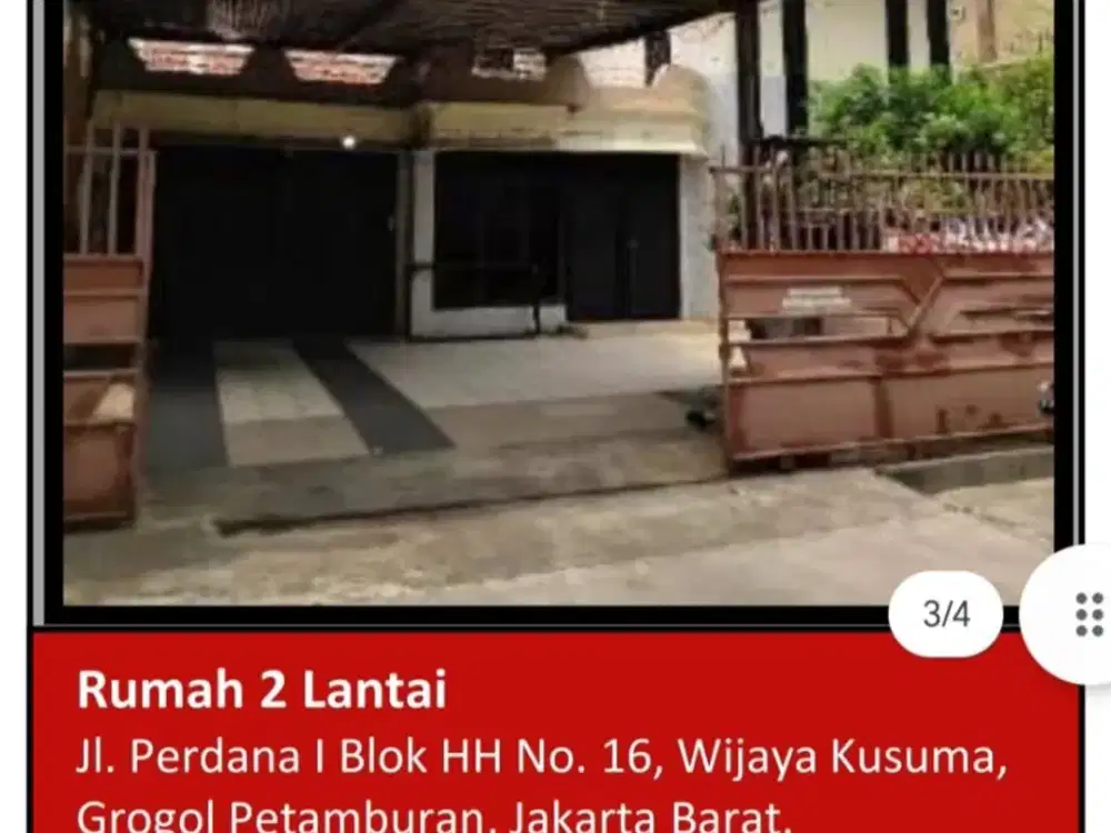 Di Jual Rumah 2 Lantai di Jl. Perdana , Wijaya Kusuma, Grogol Petamburan, Jakarta Barat