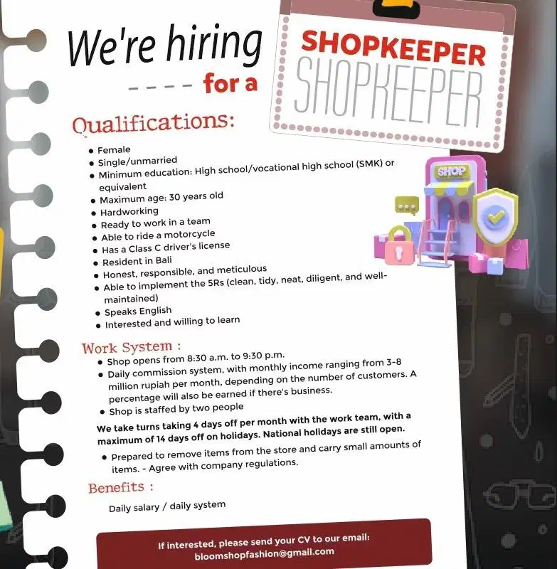 Dibutuhkan Shopkeeper Wanita Untuk Toko Baju