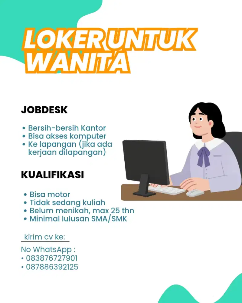 Dibutuhkan karyawan wanita