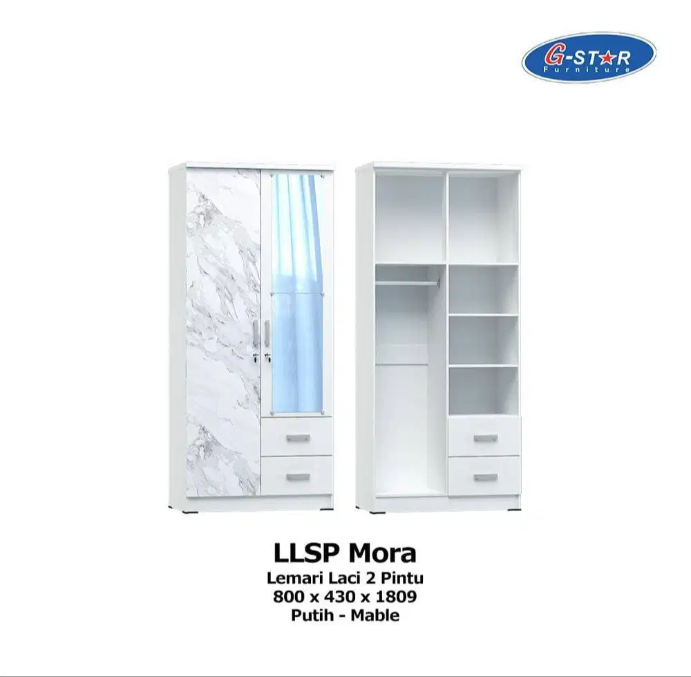 LEMARI PAKAIAN 2 PINTU LACI MARBLE