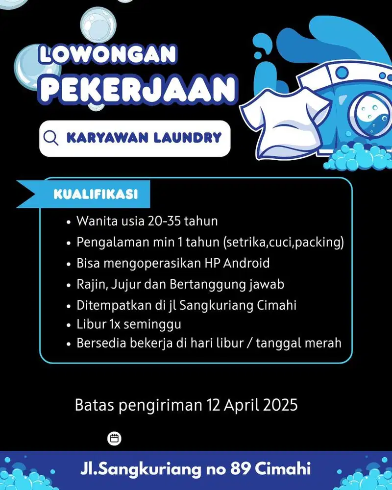 Lowongan kerja laundry sangkuriang cimahi