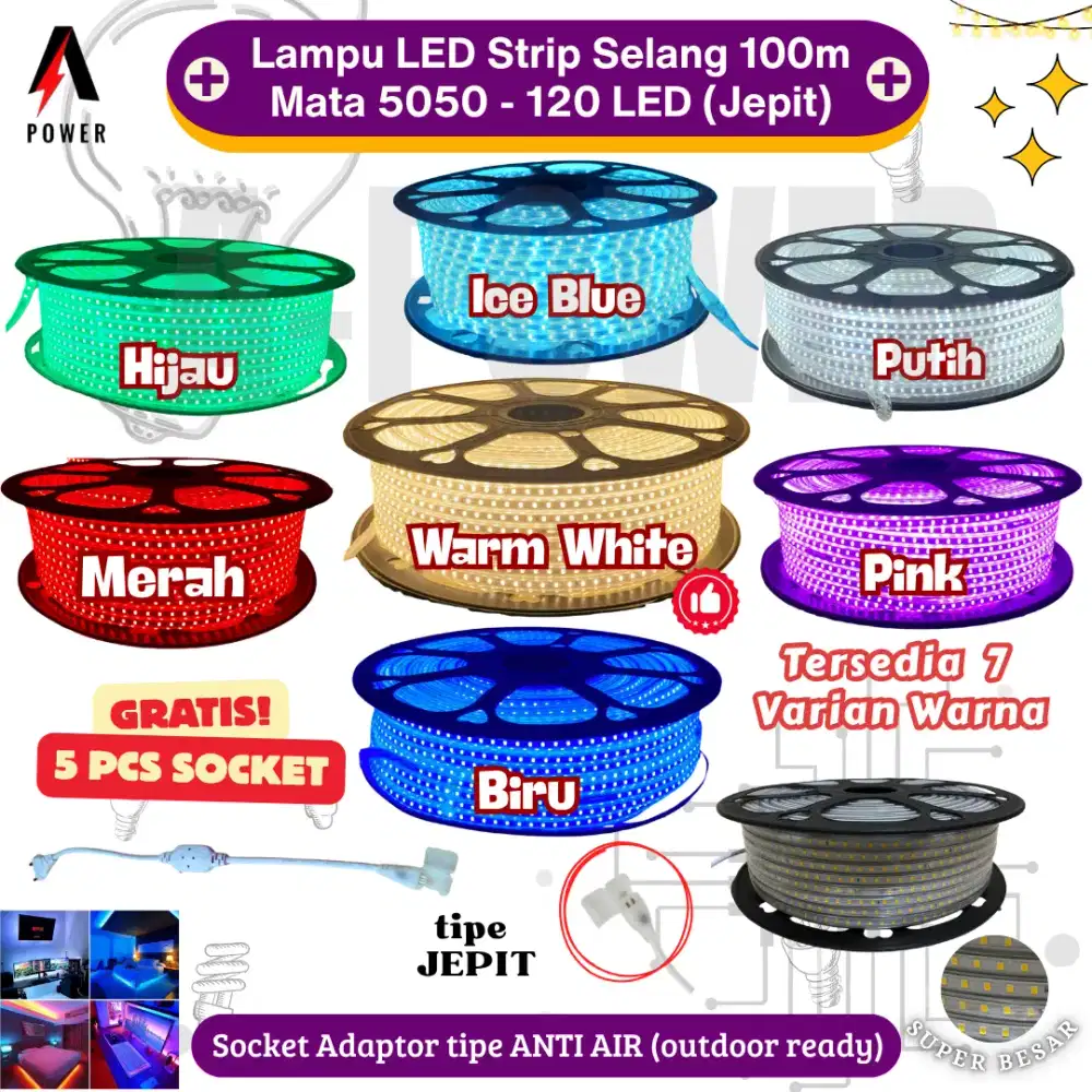 Lampu LED Strip Selang Jepit 5050 100m - 120 LED / meter
