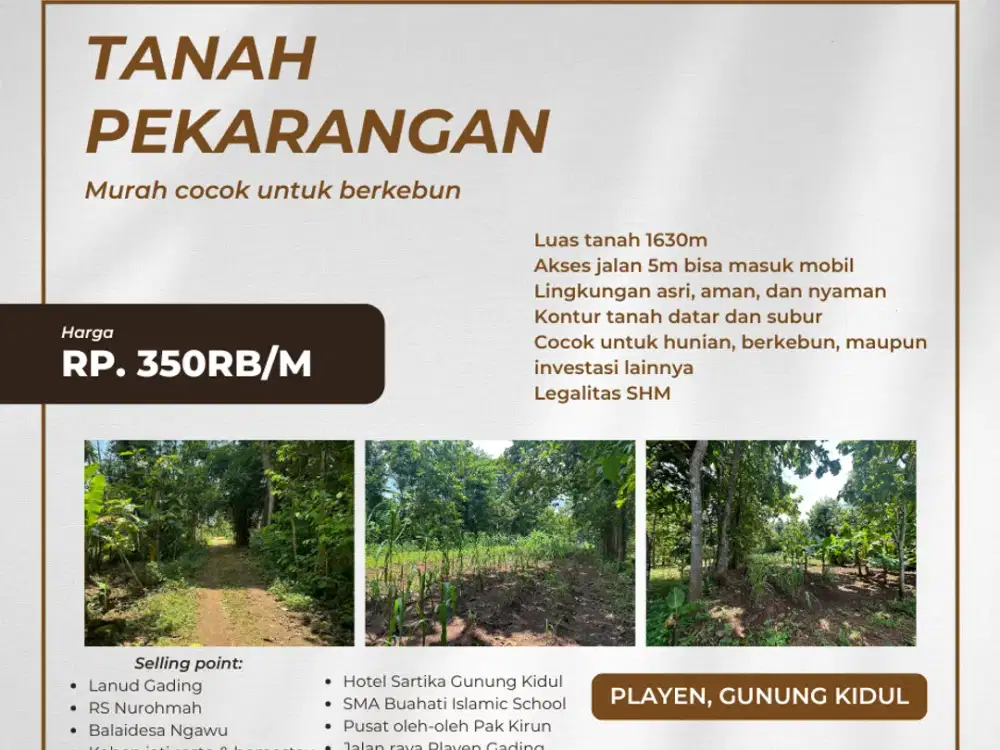 TANAH PEKARANGAN ASRI MURAH PLAYEN, GUNUNG KIDUL
