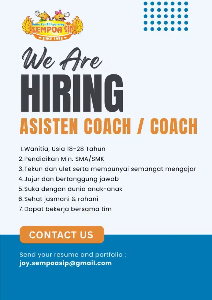 Lowongan kerja Asisten Coach