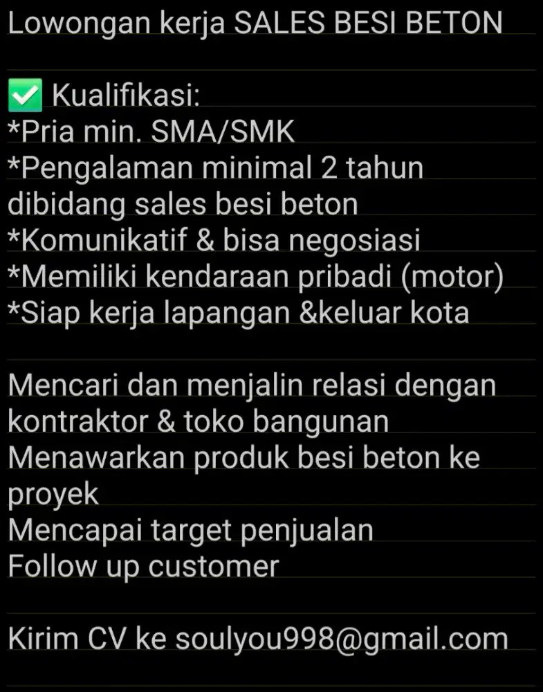 LOWONGAN KERJA SALES BESI BETON