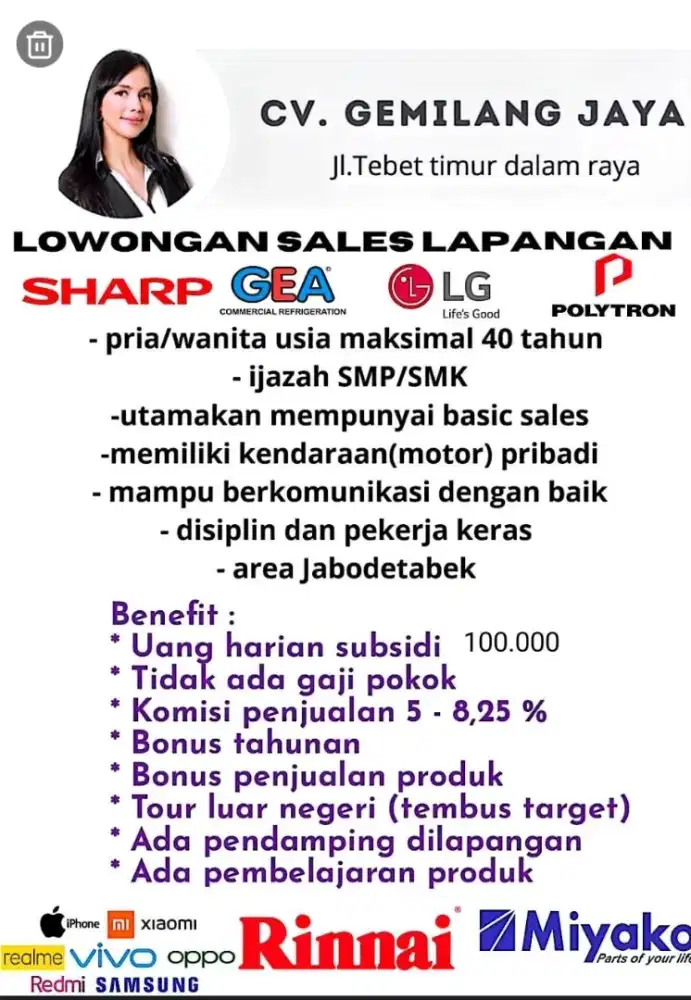 Dicari sales lapangan