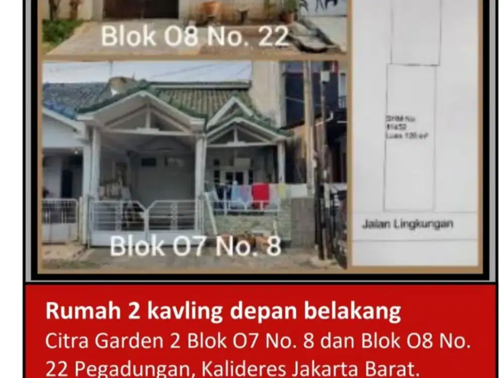 Di Jual Rumah 2 Lantai Depan Belakang Aset Bank di Citra Garden 2 Pegadungan, Kalideres Jakarta Barat.