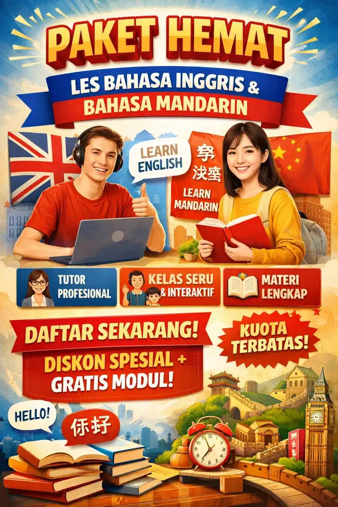 GENIUS - Les Bahasa Inggris+Mandarin (Paket HEMAT - Kuota TERBATAS!)