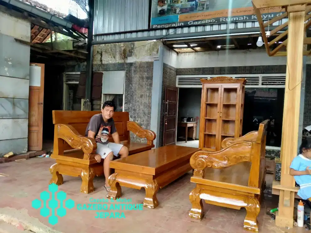 set kursi tamu gajah kayu jati