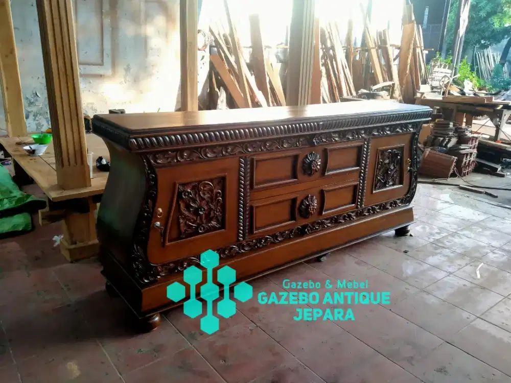 bufet tv ukir kayu jati