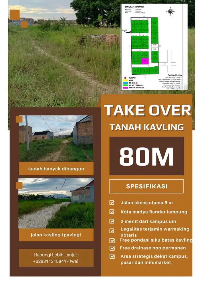 DIJUAL / TAKE OVER TANAH STRATEGIS DEKAT KAMPUS UIN