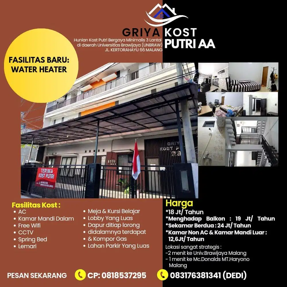 Griya Kost Putri AA,hunian kost didaerah Univ.Brawijaya(Unbraw) Malang