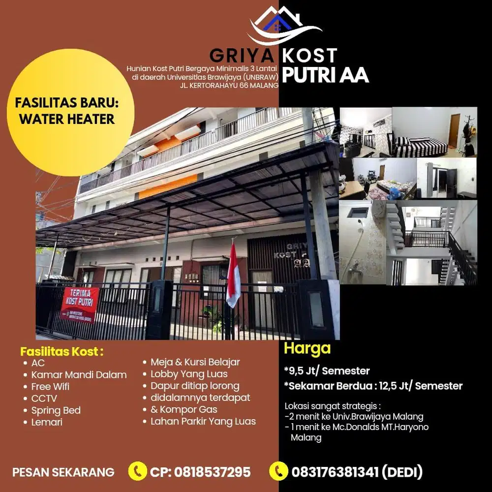 Griya Kost Putri AA,hunian kost didaerah Univ.Brawijaya(Unbraw) Malang