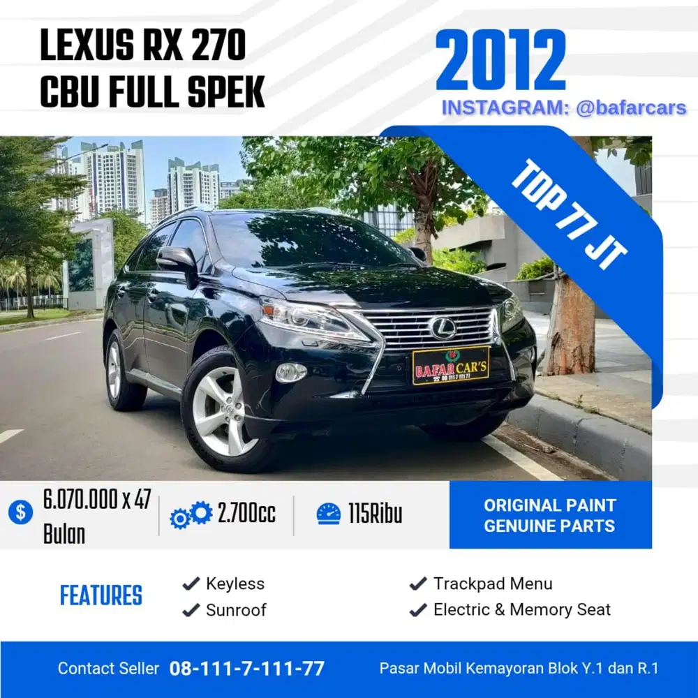 Lexus RX 270 Bensin Matic CBU Full Spek