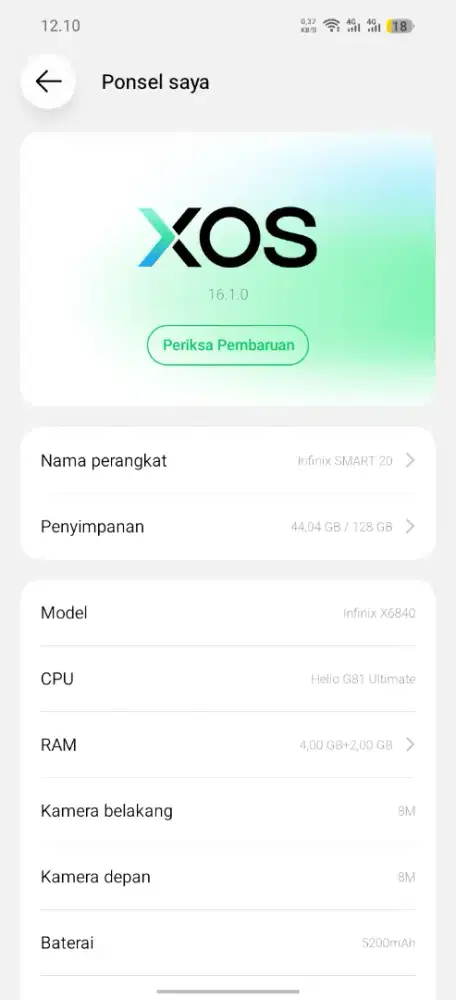 Jual cepat infinix smart 20 128gb baru 1 minggu