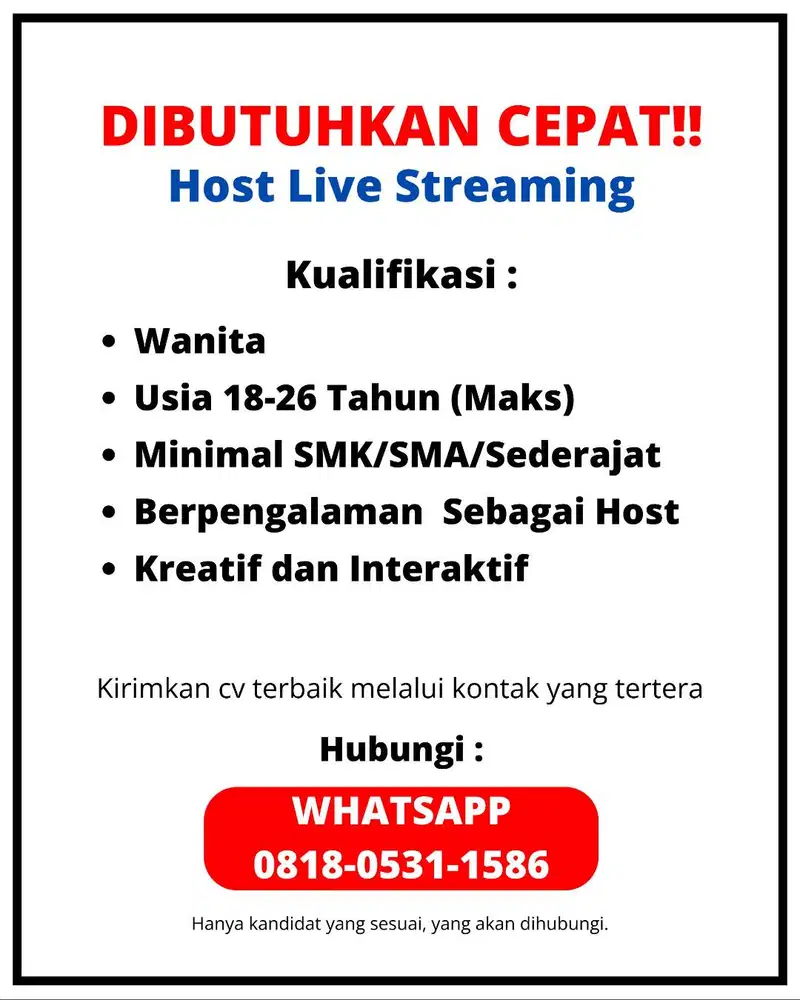 Lowongan Kerja Host Live Streaming