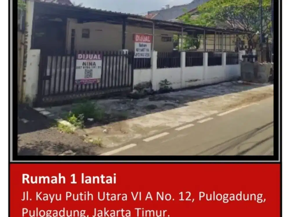 Di Jual Rumah 1 Lantai di Jl. Kayu Putih Utara , Pulogadung, Pulogadung, Jakarta Timur