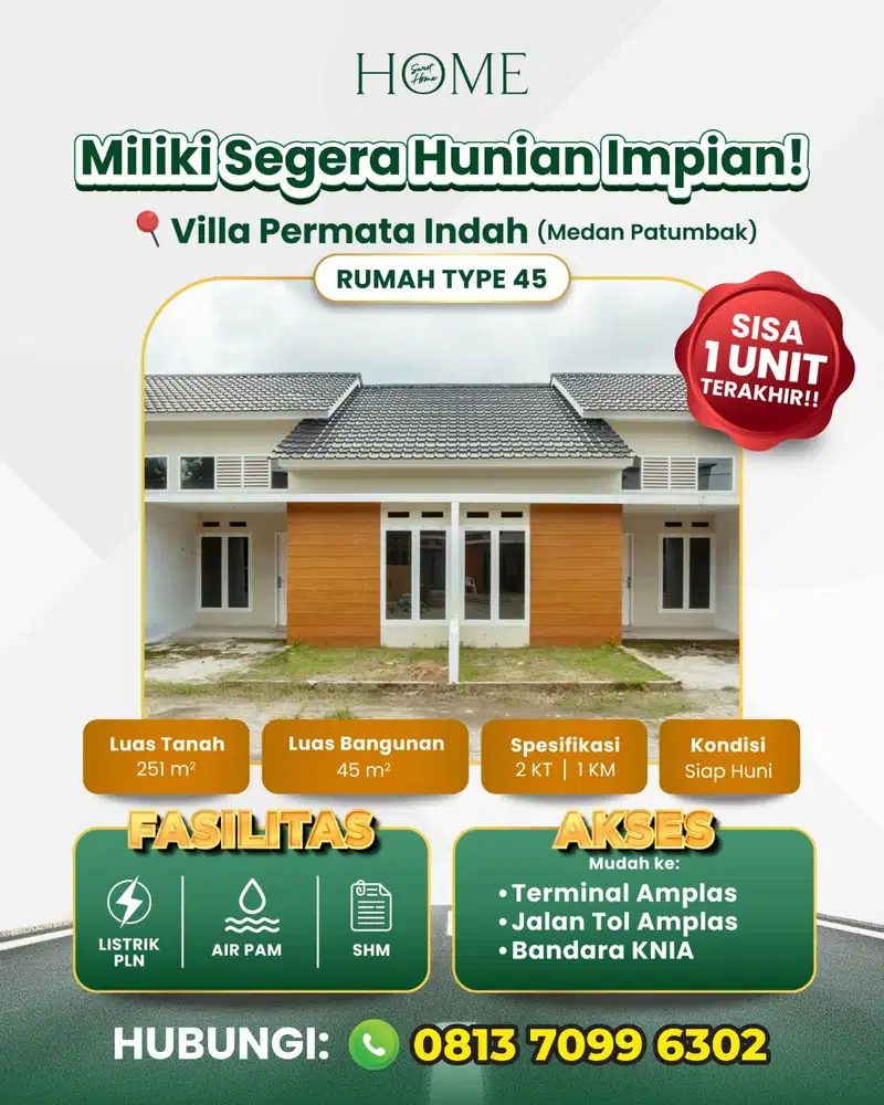 Rumah Type 45  Villa Permata Indah - Medan Patumbak