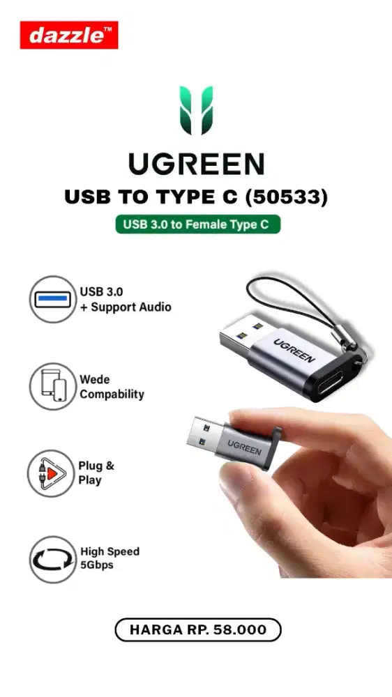 UGREEN USB TO TYPE C ADAPTER (50533)