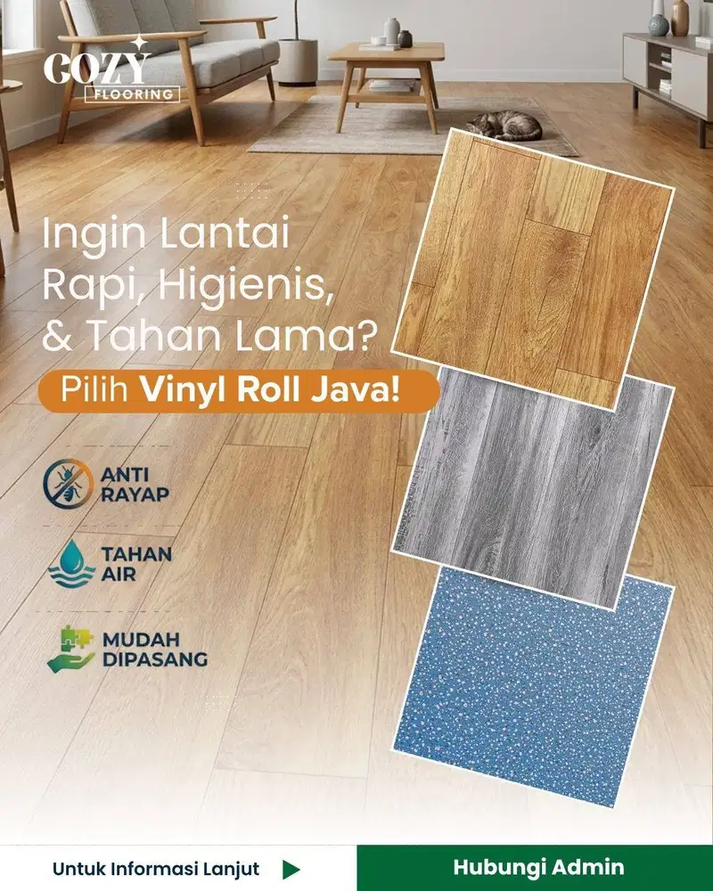 Lantai Vinyl Roll Java 1mm Motif Kayu / Karpet Lantai Murah