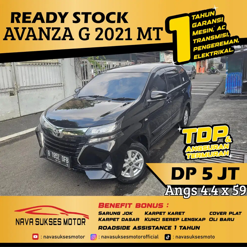 TDP 5Jt Angs Termurah Toyota Avanza G 2021 Manual Hitam Low Km LikeNew