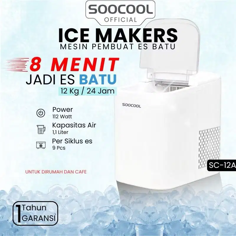Soocool Mesin Es Ice Maker, Mesin Es Batu