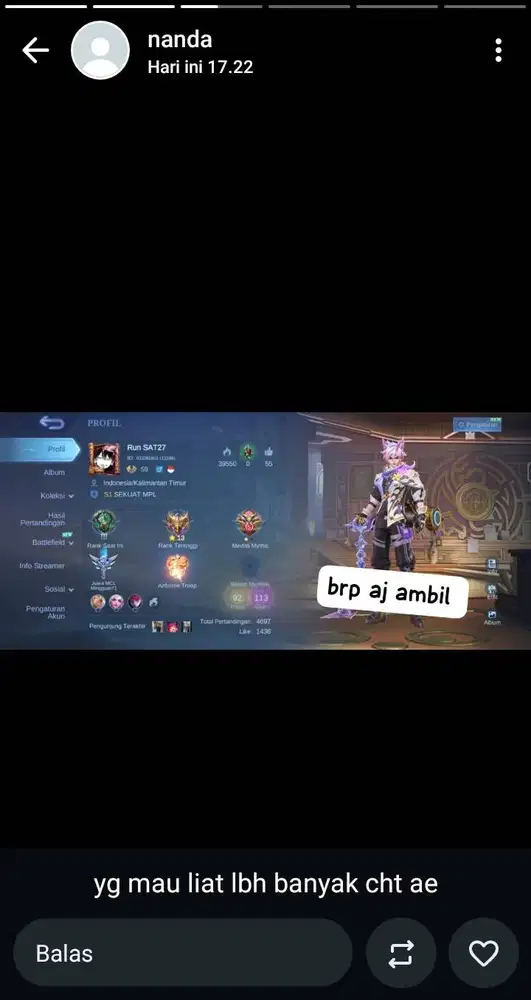 akun ml 350 akun ff yg pertama 250 yang kedua 450