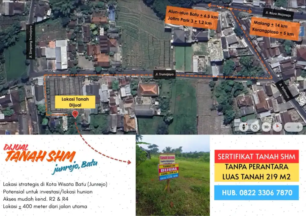 Dijual Tanah Strategis, Junrejo, Kota Batu
