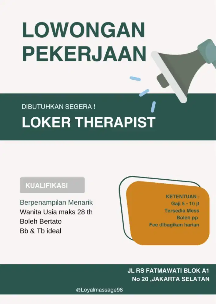 Lowongan Kerja Therapist  khusus Wanita