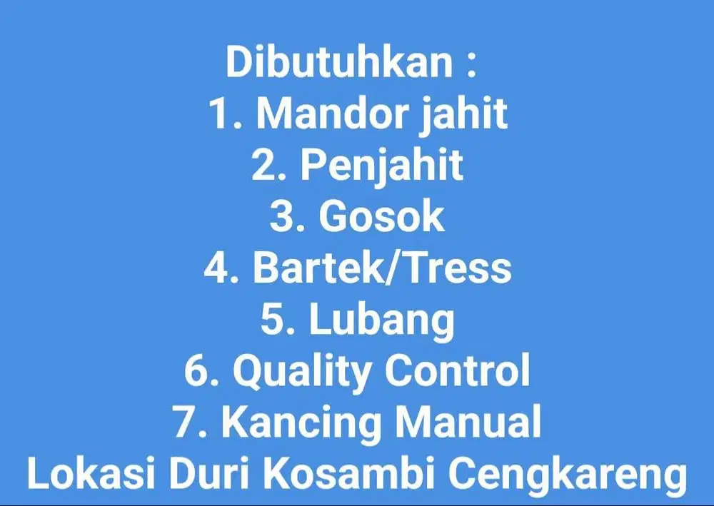 Lowongan Kerja Mandor Jahit