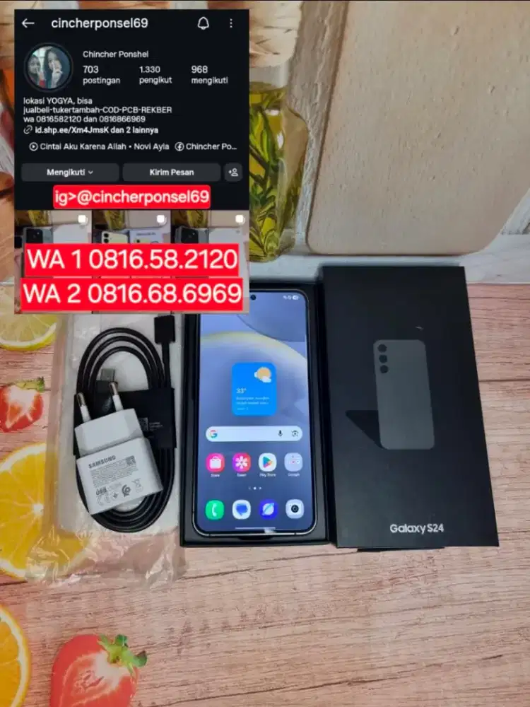 Jual hp likenew Samsung s24 5g 8/512 grns sein istimewa free adaptor