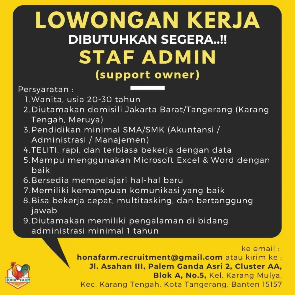 Dibutuhkan Staf ADMIN segera
