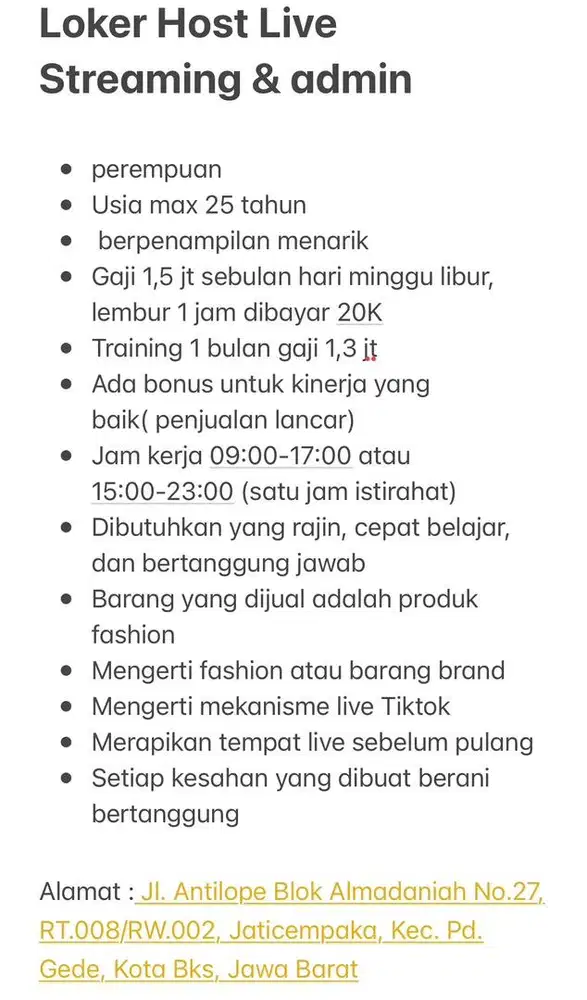 LOKER HOST LIVE DAN ADMIN