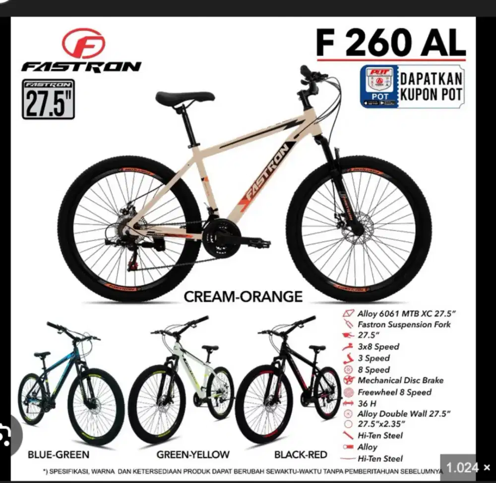 Sepeda Gunung MTB Fastron Alloy UK 26 sudah 8speed berkualitas