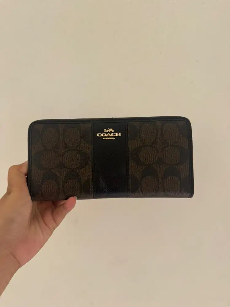 Dompet Coach Signature Zip Around Wallet Brown Black (Original)