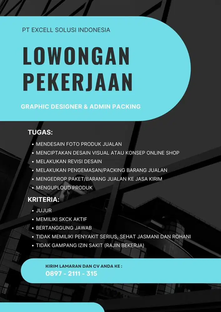 DI CARI GRAPHIC DESIGNER MERANGKAP ADMIN PACKING