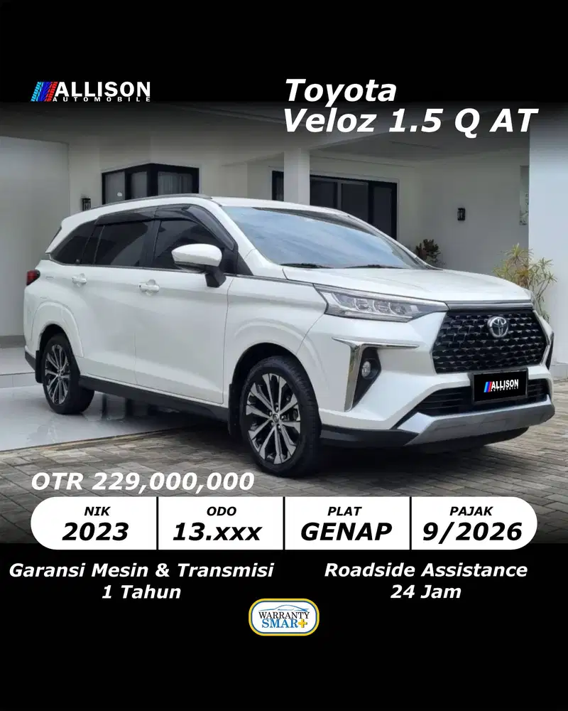 [SUPER LOW KM!!!] Toyota Veloz 1.5 Q AT 2023 NoPol Genap