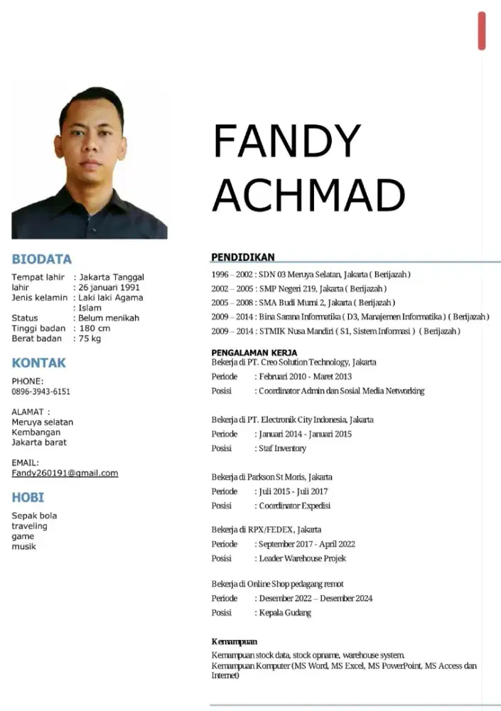 Butuh pekerjaan bagian gudang,admin dan yang lain