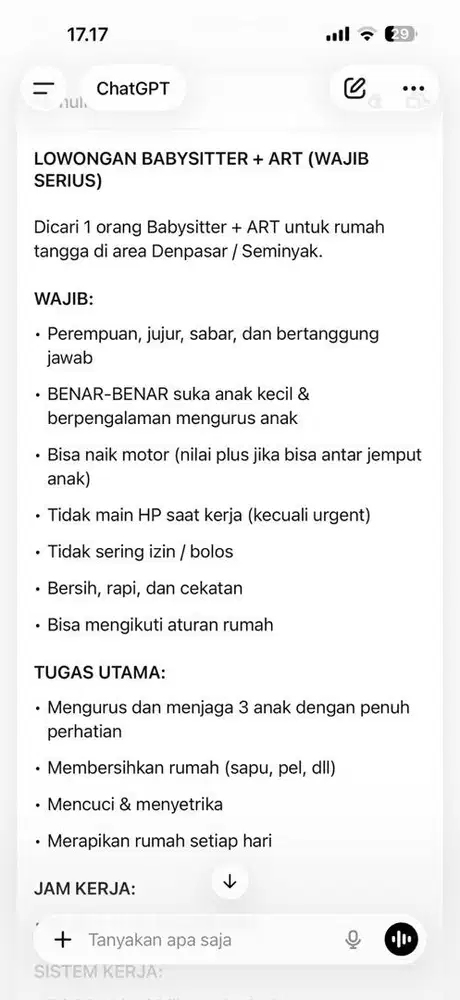 Di Cari PRT serius Kerja